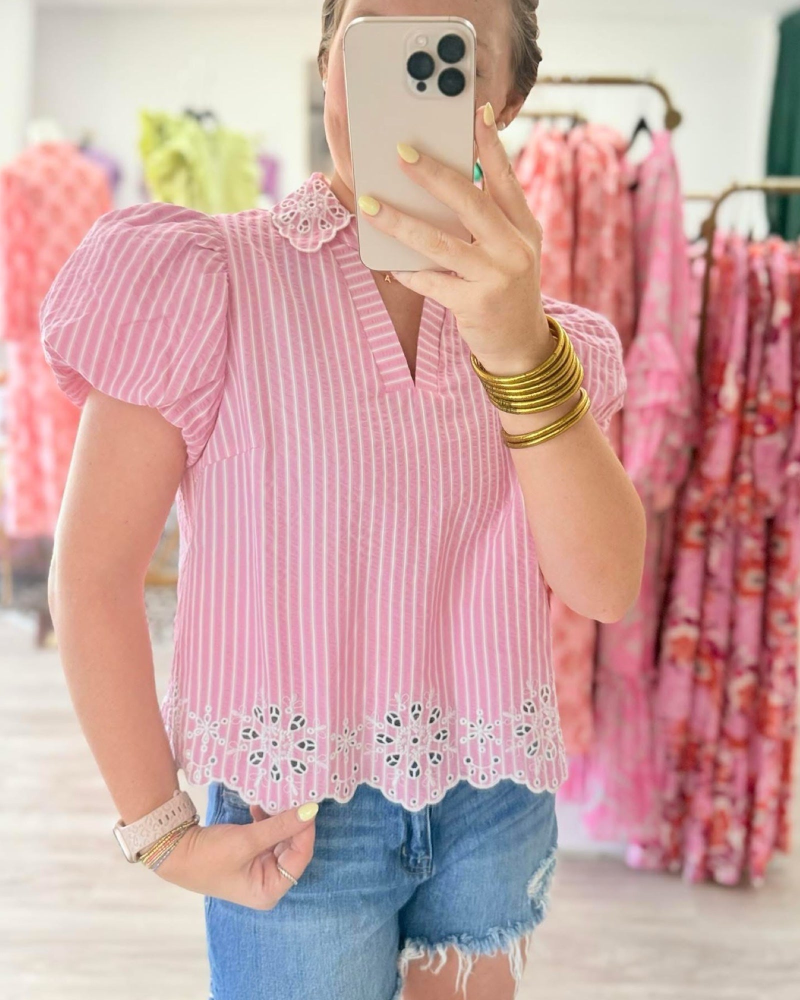 Entro Pink Eyelet Stripe Blouse