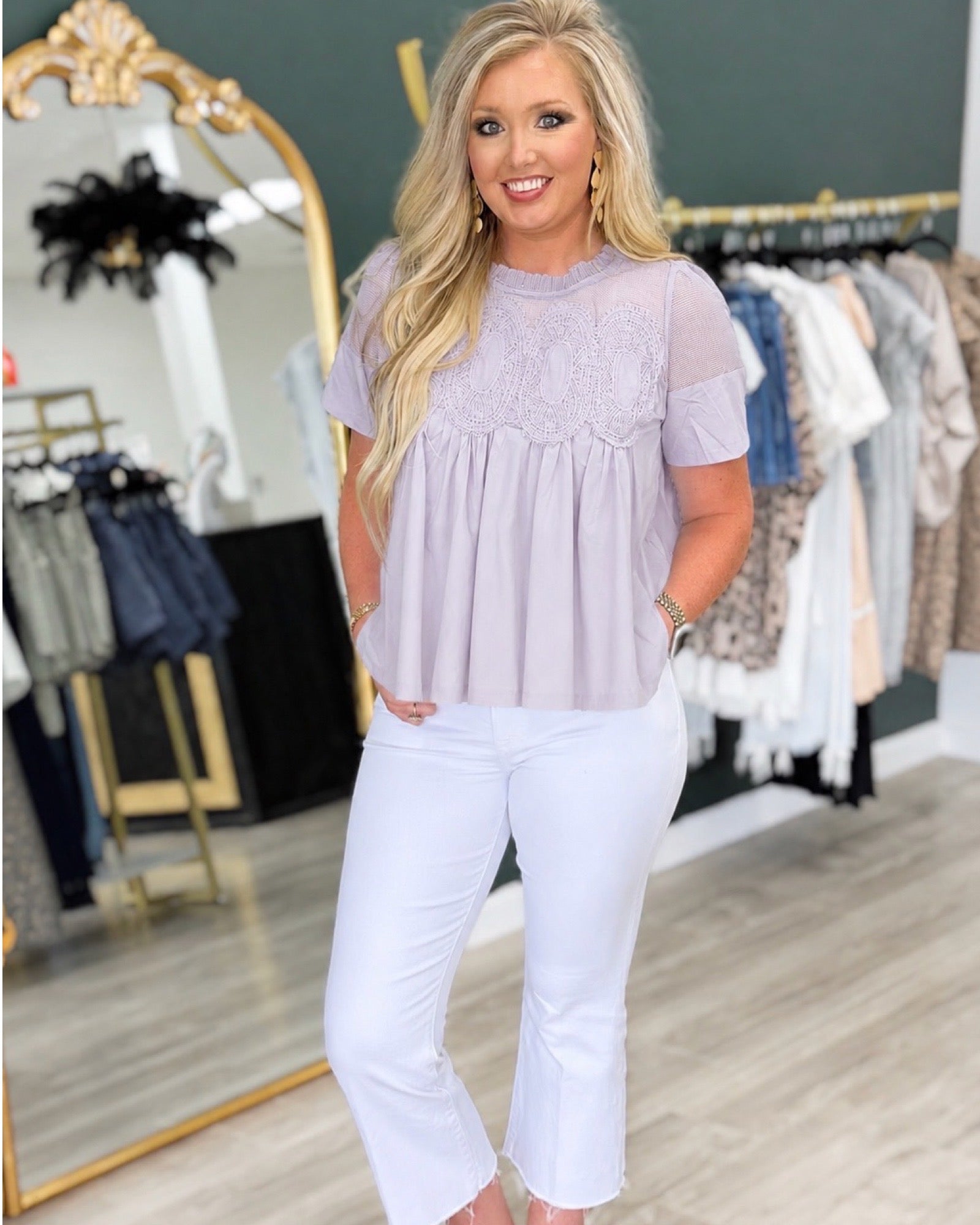 Lavender peplum statement top for women