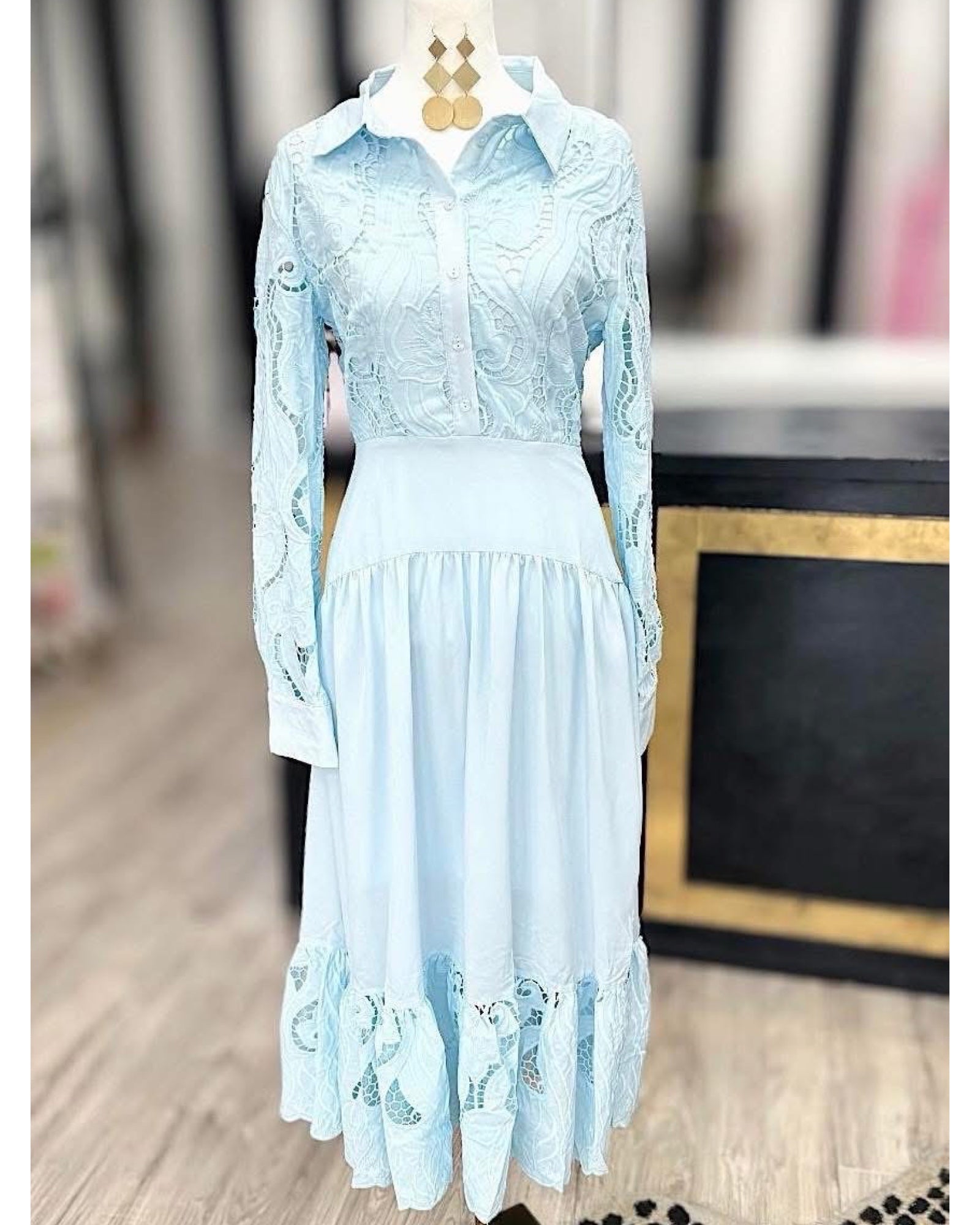 Rivir Lace Blue Womens Maxi Dress