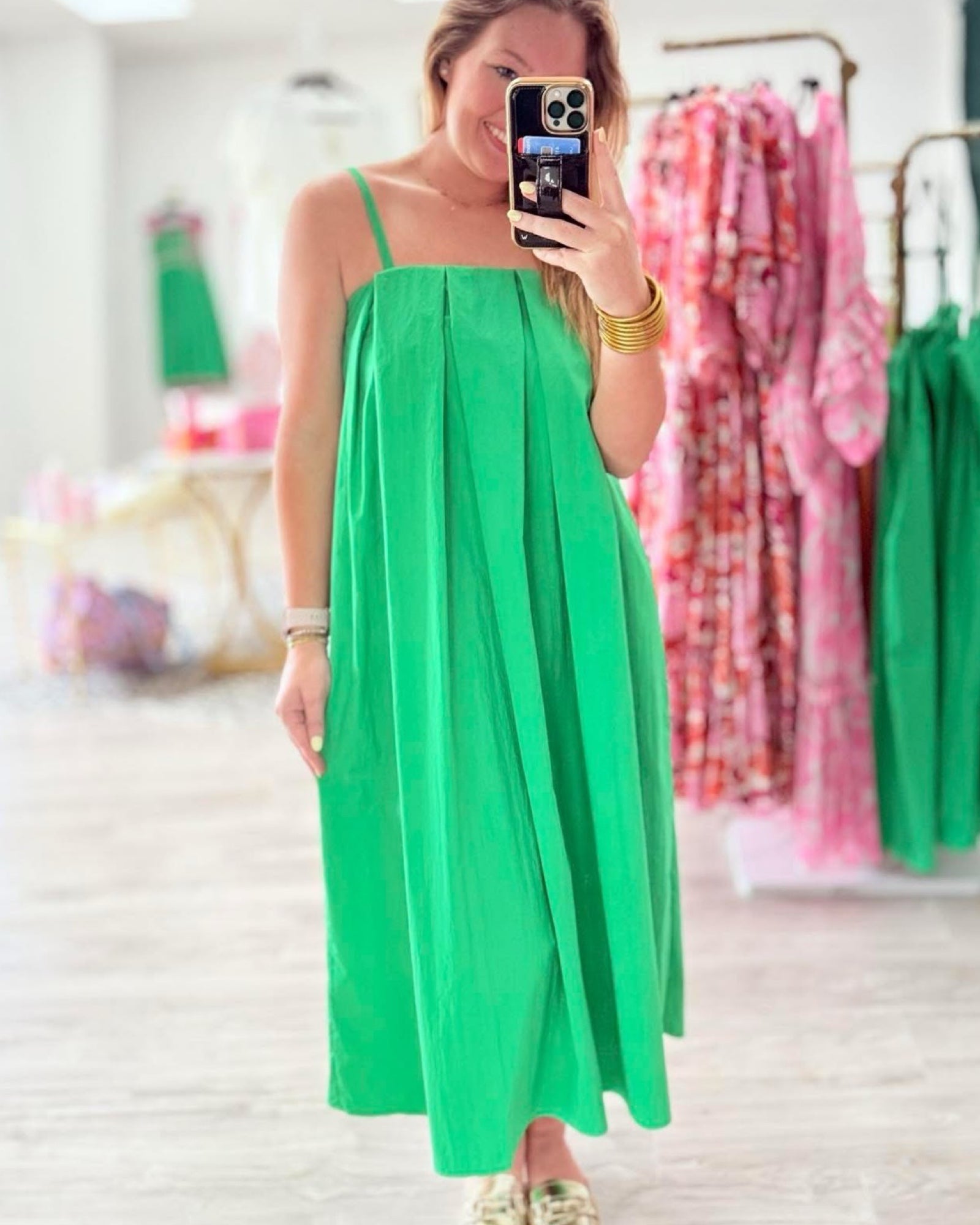 THML Green Poplin Maxi Dress