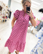 Vivienne puff sleeve midi dress by Entro boutique fashion