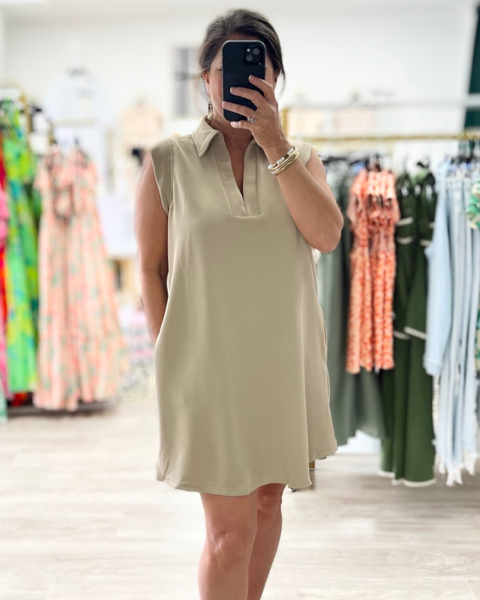 Taupe Collared Sleeveless PL dress