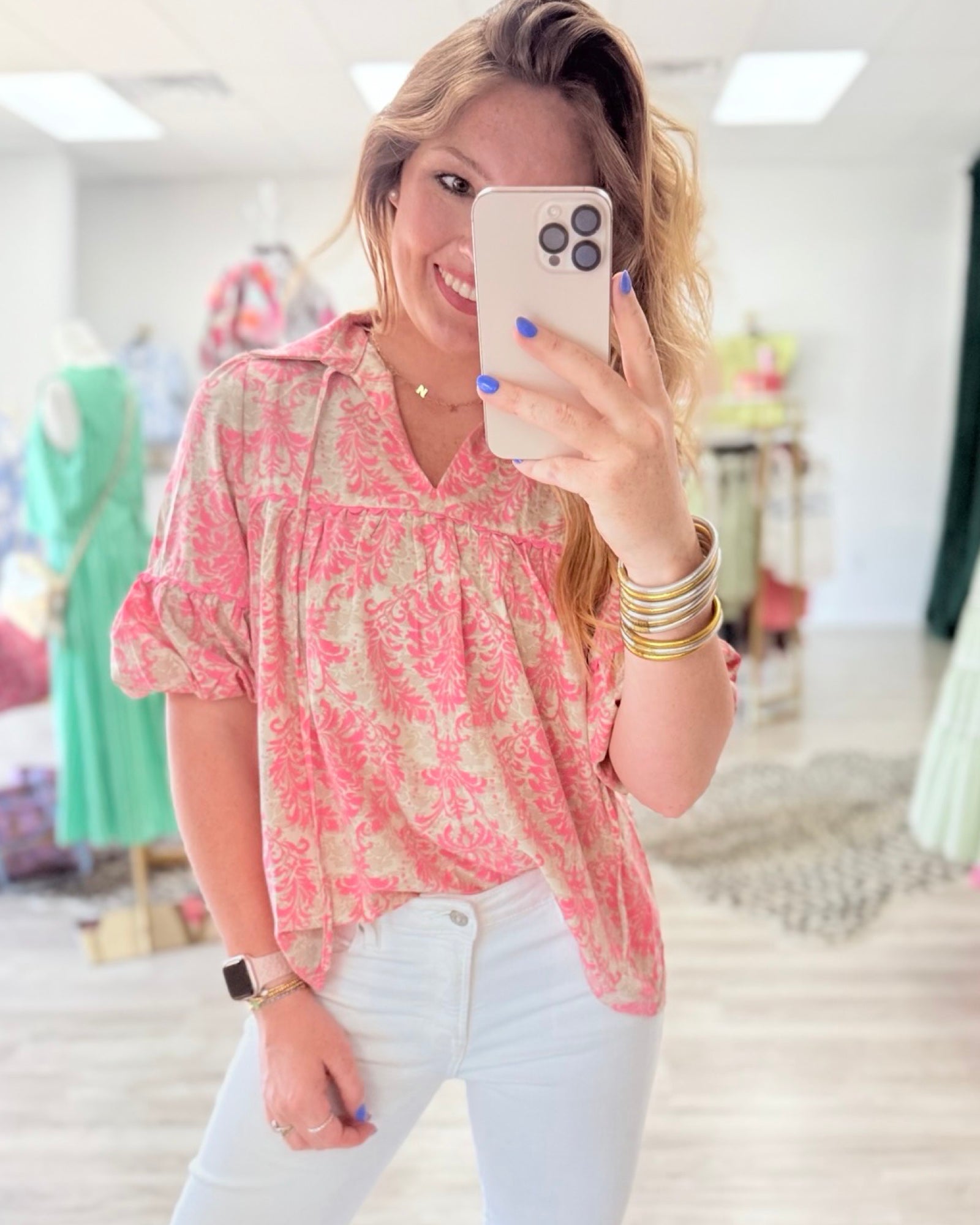 SoMe Women’s Blush Bubble Sleeve Collar Blouse