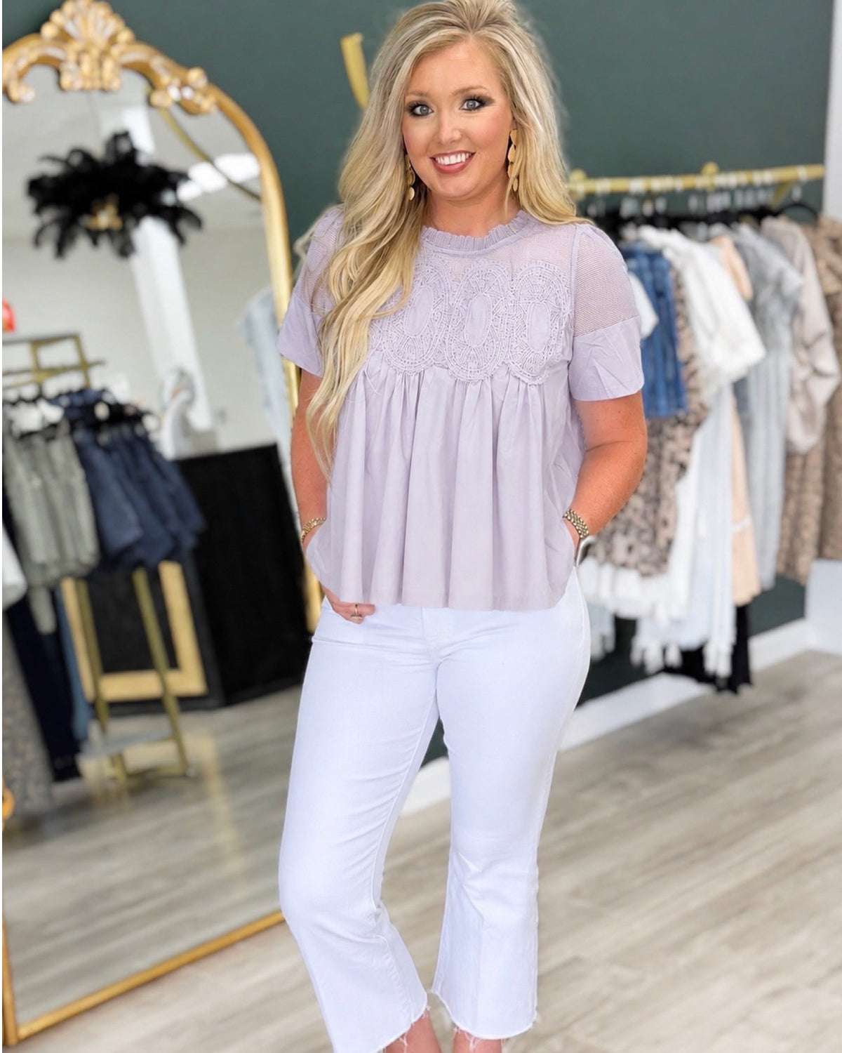 Lavender peplum statement top for women