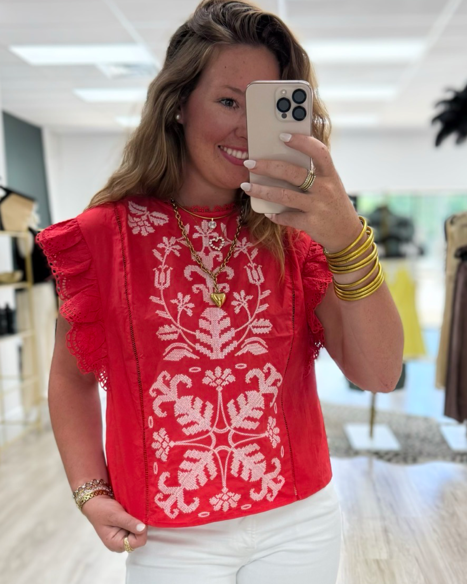 Women’s scarlet red embroidered boutique tank